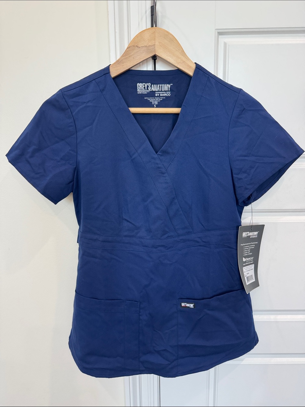 NEW Grey’s Anatomy by Barco Women’s Scrub Uniform Top 3-Pocket Mock Wrap, Indigo - Picture 3 of 8